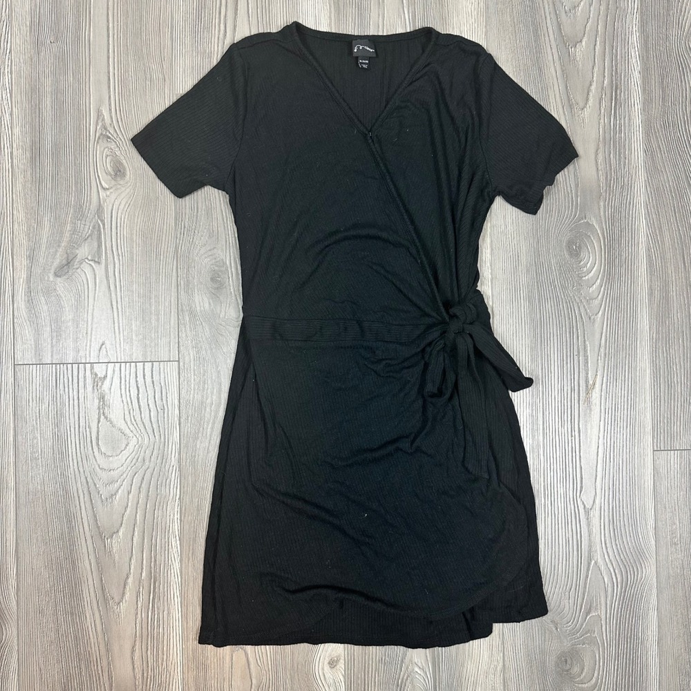 Girls Black Ribbed Wrap Mini Dress/Romper - SIZE XL (14-16) School Casual
